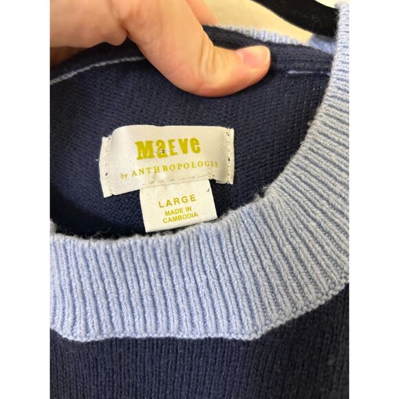 Maeve by Anthropologie Sweater Women’s L C’est Bon Graphic Tunic Blue‎ Preppy - Picture 3 of 12